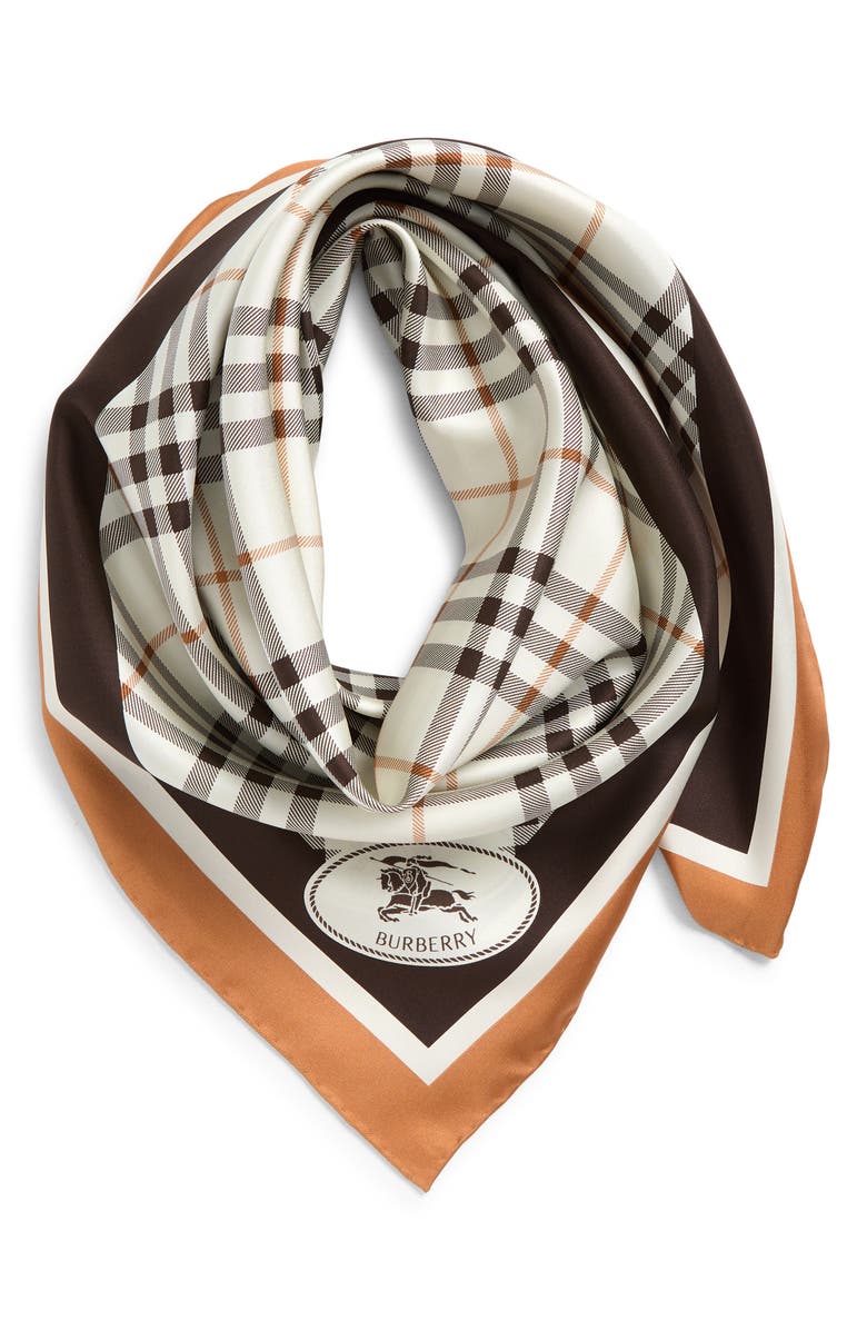 Burberry Medium Check Border Silk Scarf, Alternate, color, Pebble White