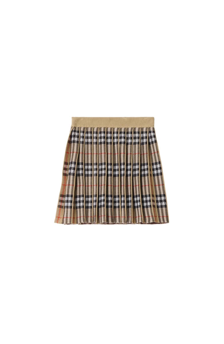 Burberry Pleated Check Wool Blend Skirt, Alternate, color, Sand Beige