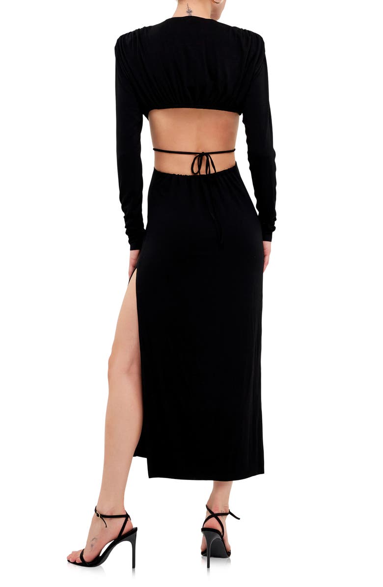 Grey Lab Cutout Waist Long Sleeve Cotton Dress, Alternate, color, Black