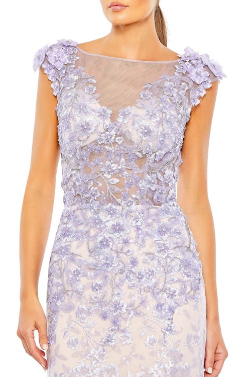 Mac Duggal Embellished Cap Sleeve Cowl Neck Trumpet Gown In Lilac Nude