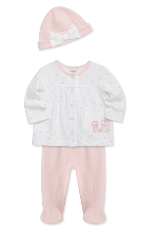 Little Me Joyful Cardigan, Diamond Quilt Pants & Cap Set In Multi