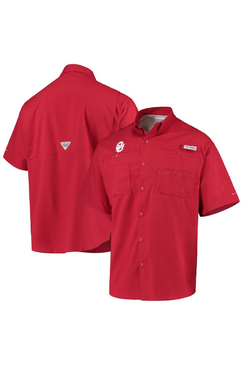 Men's Columbia Crimson Oklahoma Sooners PFG Tamiami Omni-Shade Button-Down Shirt, Alternate, color, Crimson