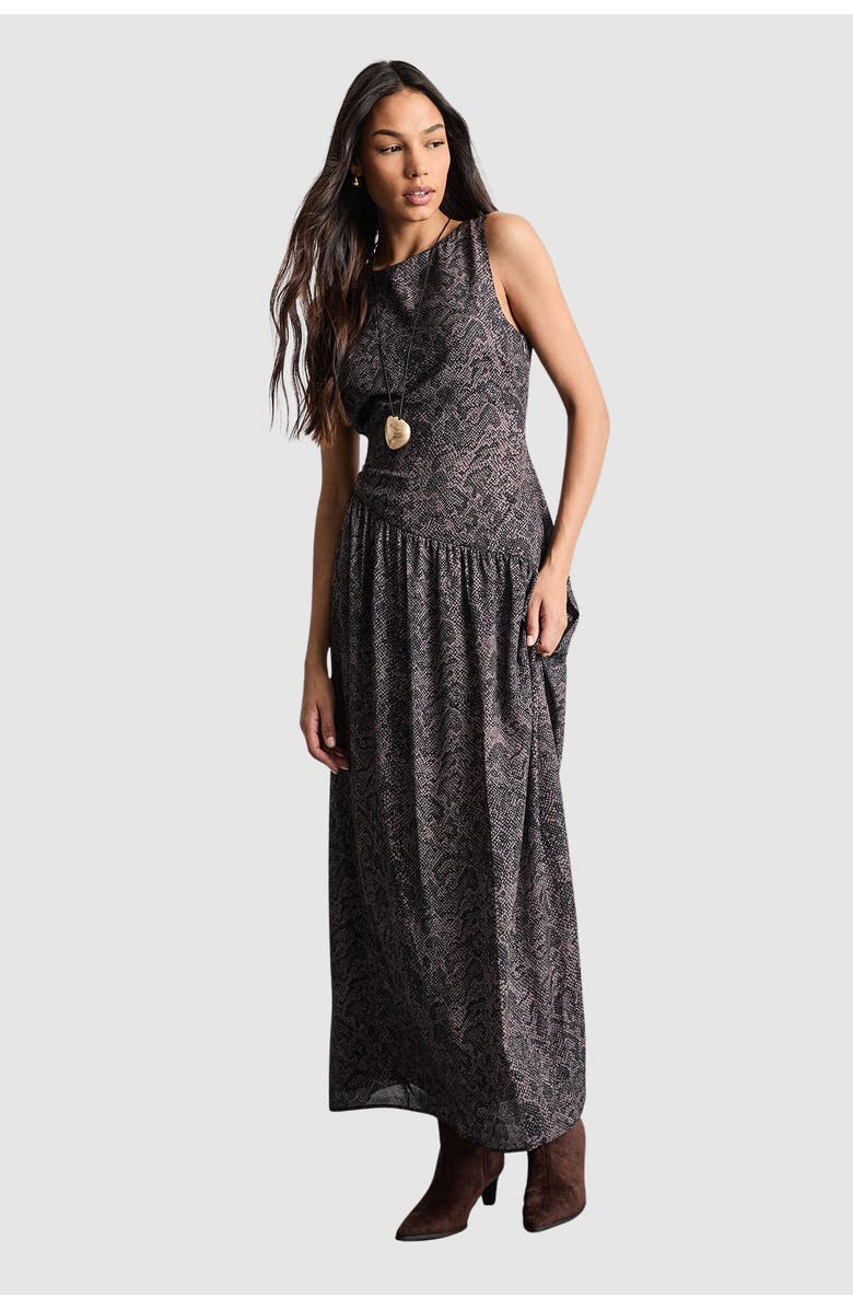 Warehouse Printed Chiffon Tiered Maxi Dress, Main, color, Brown