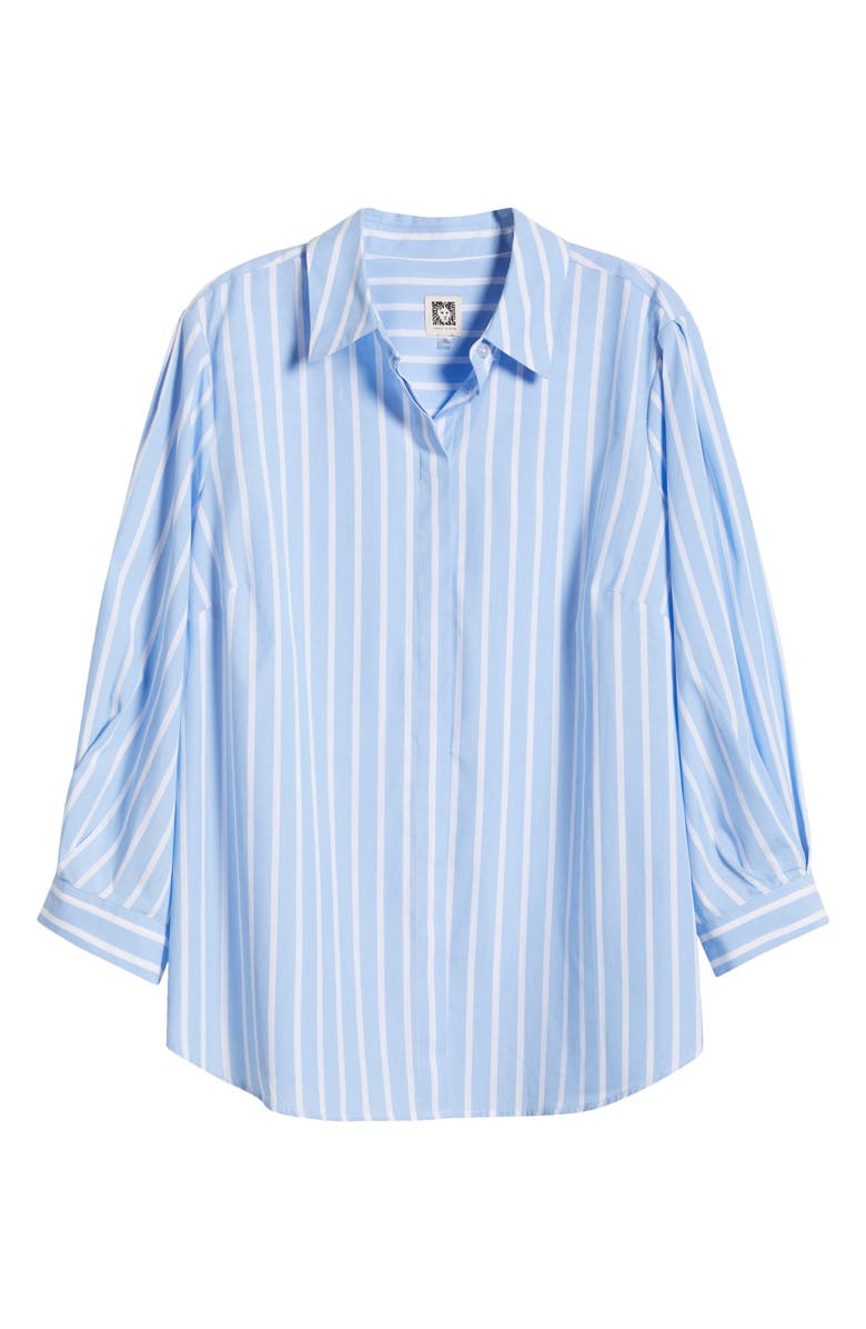 Anne Klein Stripe Cotton Button-Up Shirt, Alternate, color, 