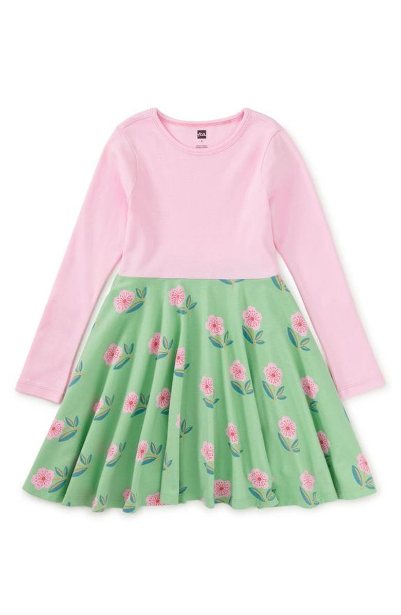 Tea Collection Print Mix Twirl Dress Fall, Main, color, Cherry Blossom