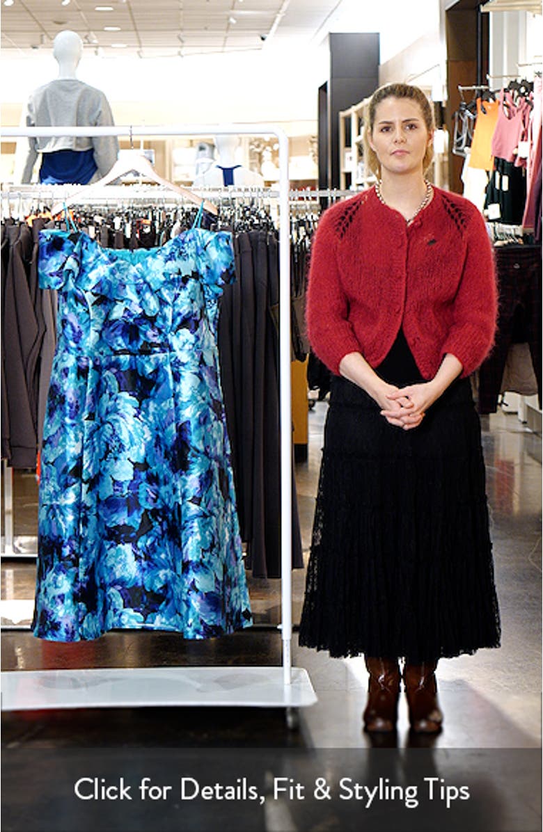 Printed Mikado Off the Shoulder Cocktail Dress, sales video thumbnail