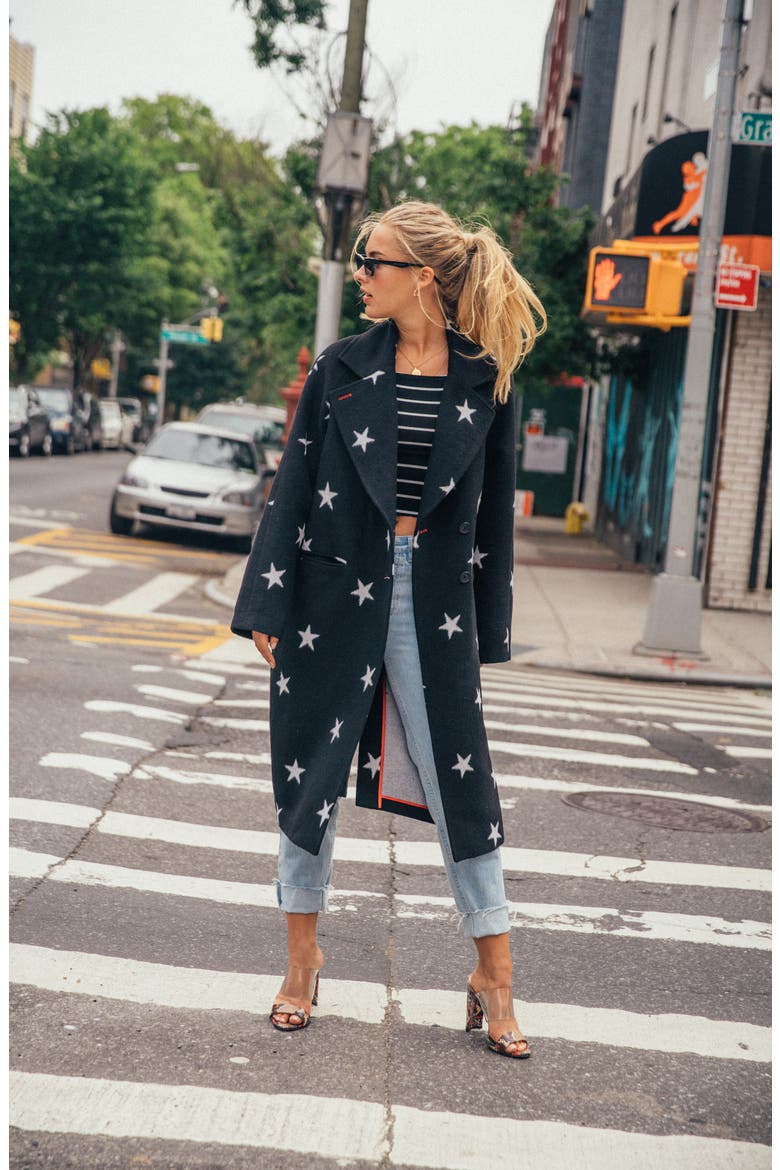 Star Double Face Trench Coat, Alternate, color, BLACK/ WHITE