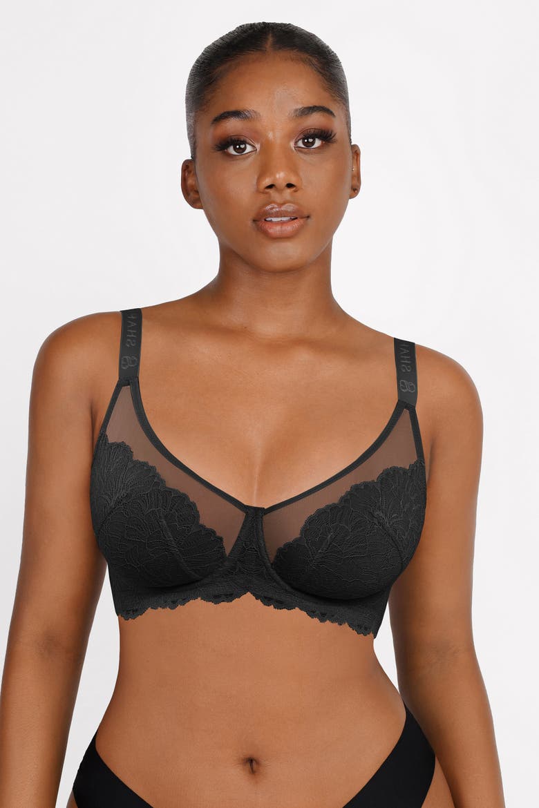 Supportive Unlined Lace Underwired Bra, Alternate, color, Classic black
