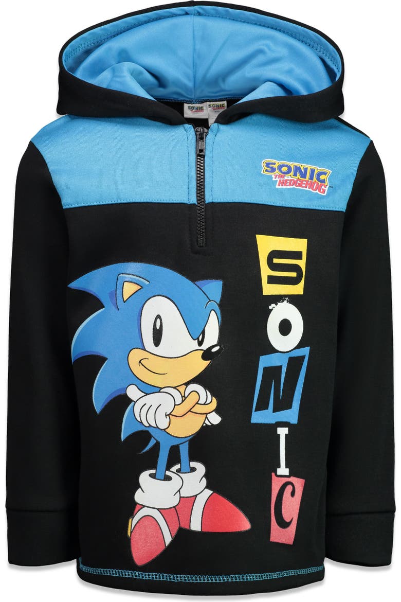Sonic the Hedgehog Fleece Quarter-Zip Hooded Sweatshirt, Main, color, Sonic Cobalt Blue
