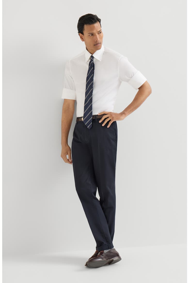 Garment-dyed Italian fit trousers in American Pima comfort cotton gabardine, Alternate, color, Navy Blue