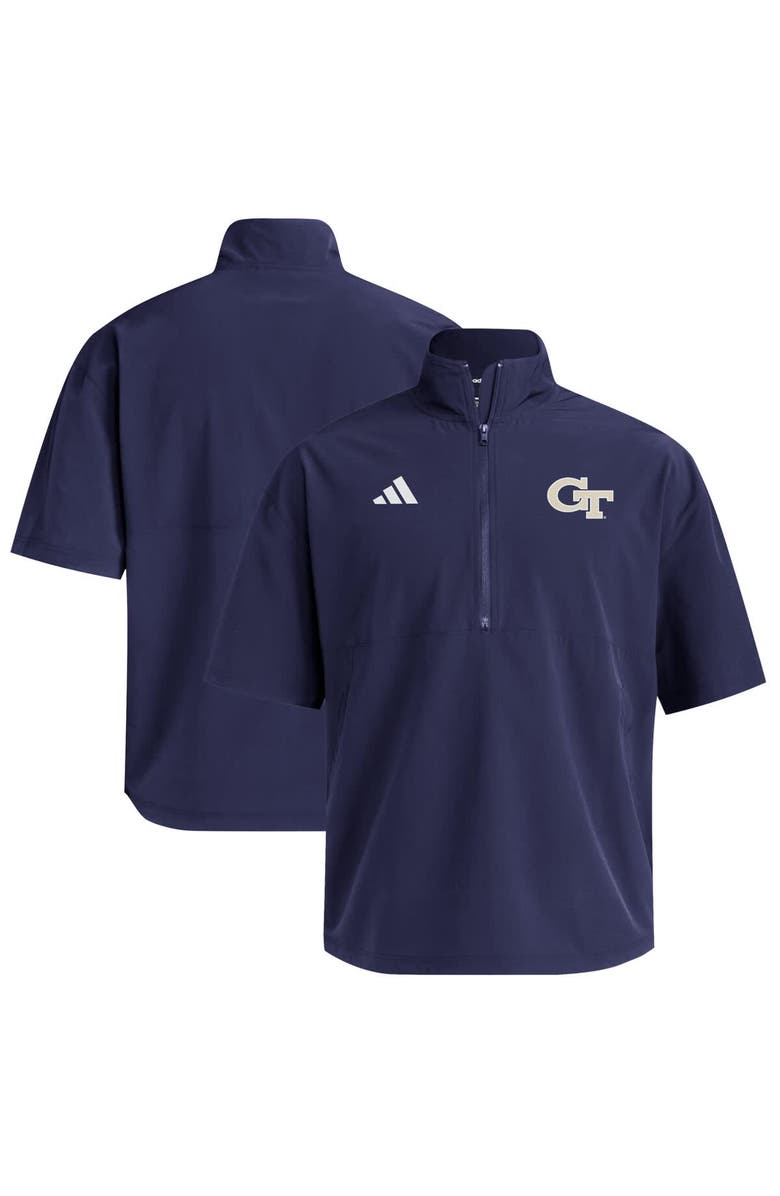 adidas Men's adidas Navy Georgia Tech Yellow Jackets Woven Quarter-Zip Short Sleeve Pullover, Main, color, Navy