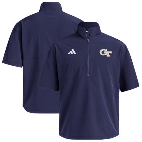 Men's adidas  Navy Georgia Tech Yellow Jackets Woven Quarter-Zip Short Sleeve Pullover