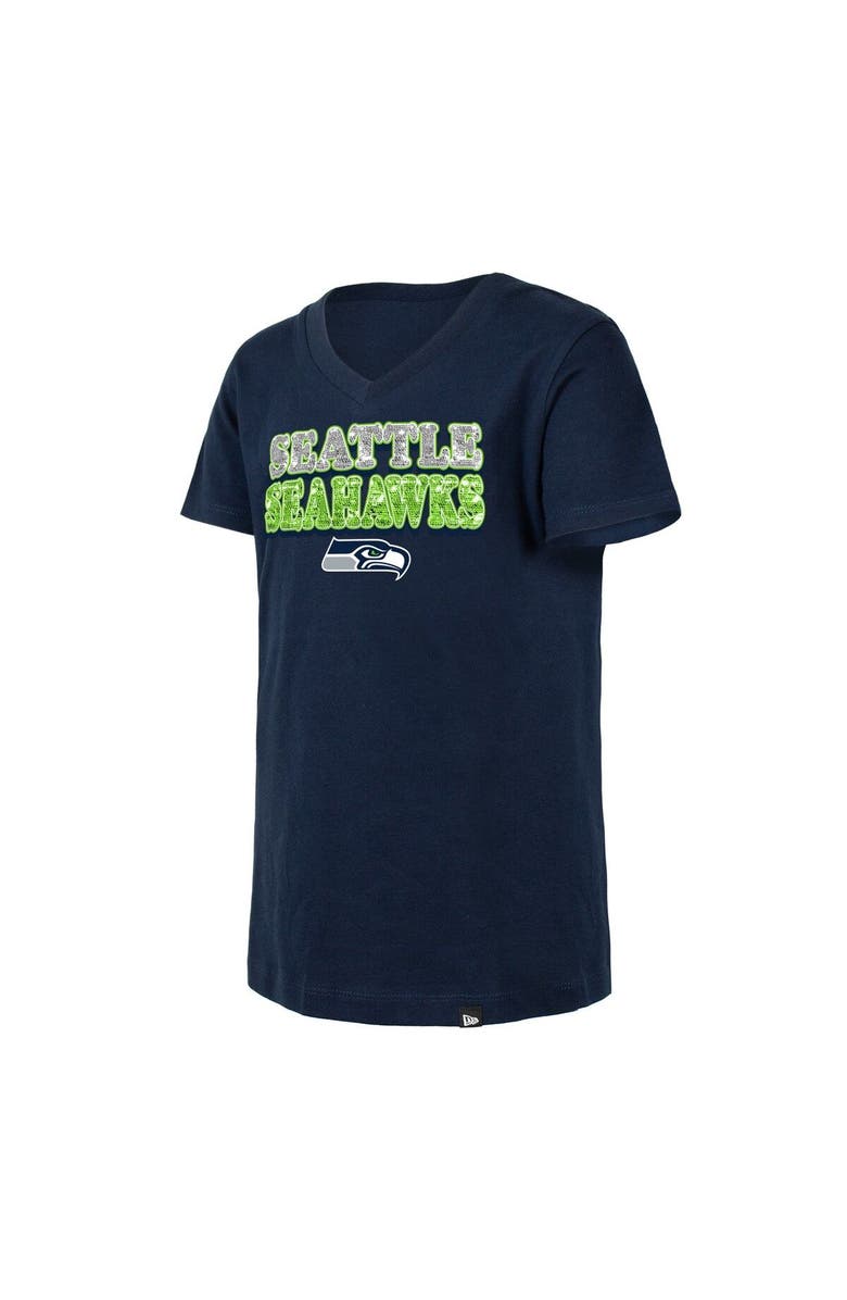 New Era Girls Youth New Era College Navy Seattle Seahawks Reverse Sequin V-Neck T-Shirt, Alternate, color, Navy