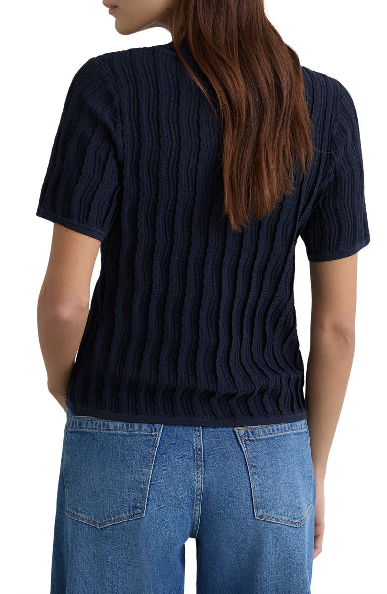 Reiss Audrey Texture Knit Button-Up Shirt, Alternate, color, Navy