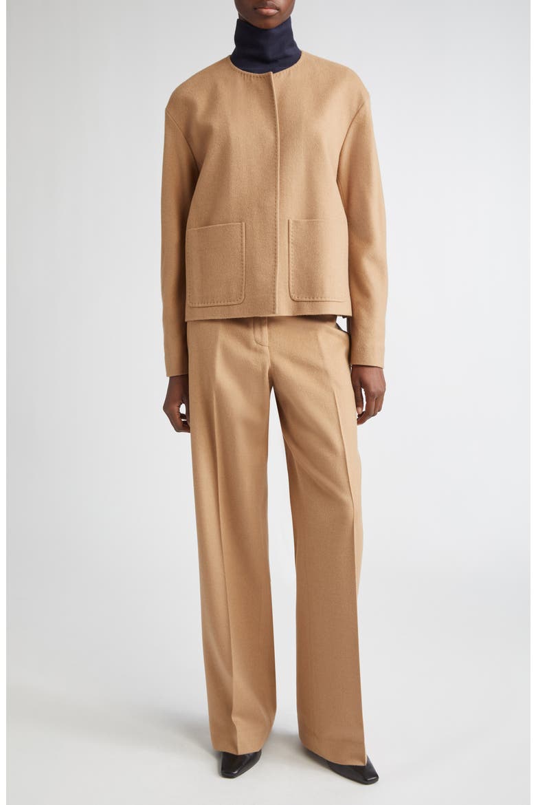 Patch Pocket Collarless Camel Hair Jacket, Alternate, color, CAMEL