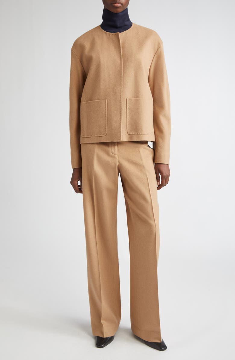 Lafayette 148 New York Patch Pocket Collarless Camel Hair Jacket, Alternate, color, Camel