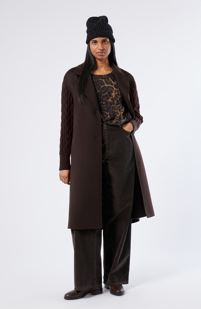 Marina Rinaldi Zarina Mixed Media Virgin Wool Blend Coat, Alternate, color, Chocolate