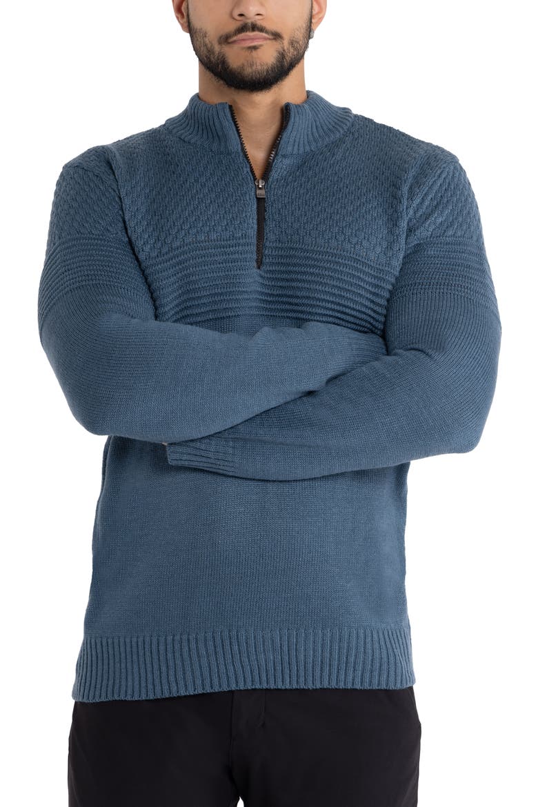 Honeycomb Knit Quarter-Zip Pullover Sweater, Alternate, color, BLUE