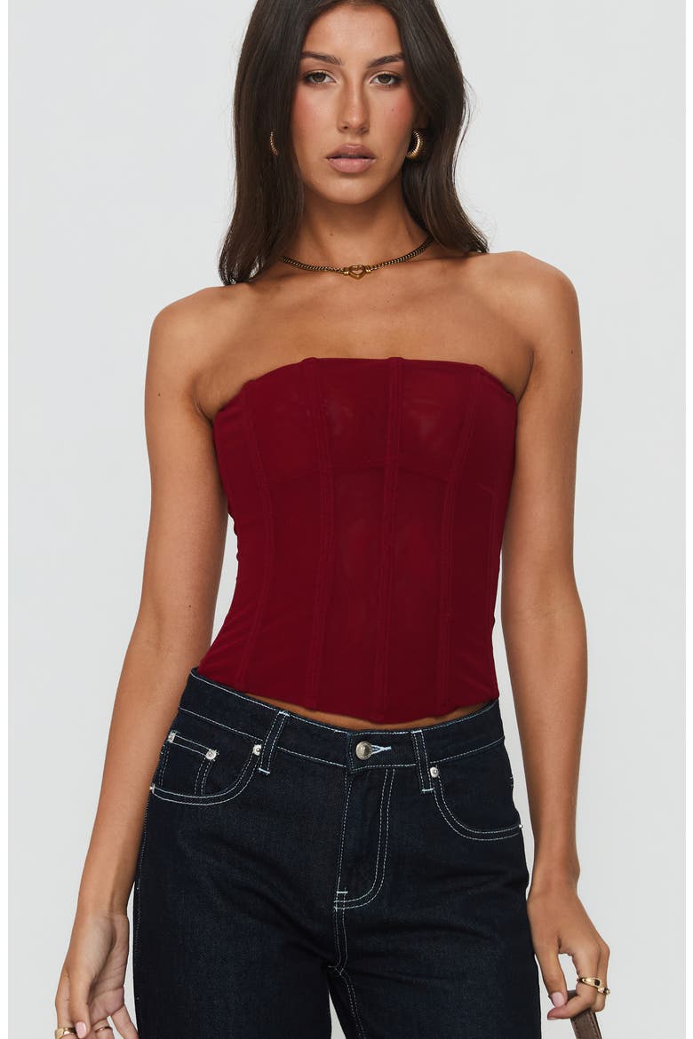 Oscuro Strapless Mesh Corset Top, Alternate, color, BERRY