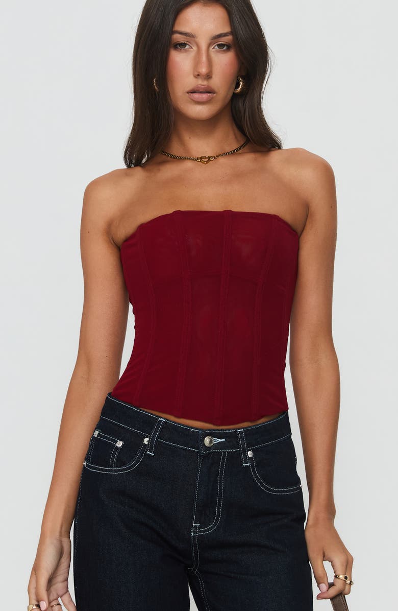 Princess Polly Oscuro Strapless Mesh Corset Top, Alternate, color, Berry