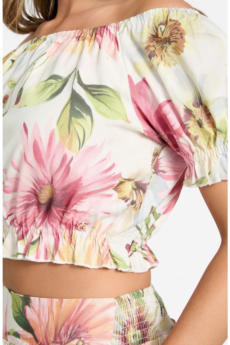 Elodie Off the Shoulder Crop Top, Alternate, color, PAINTED DAISIES PRINT