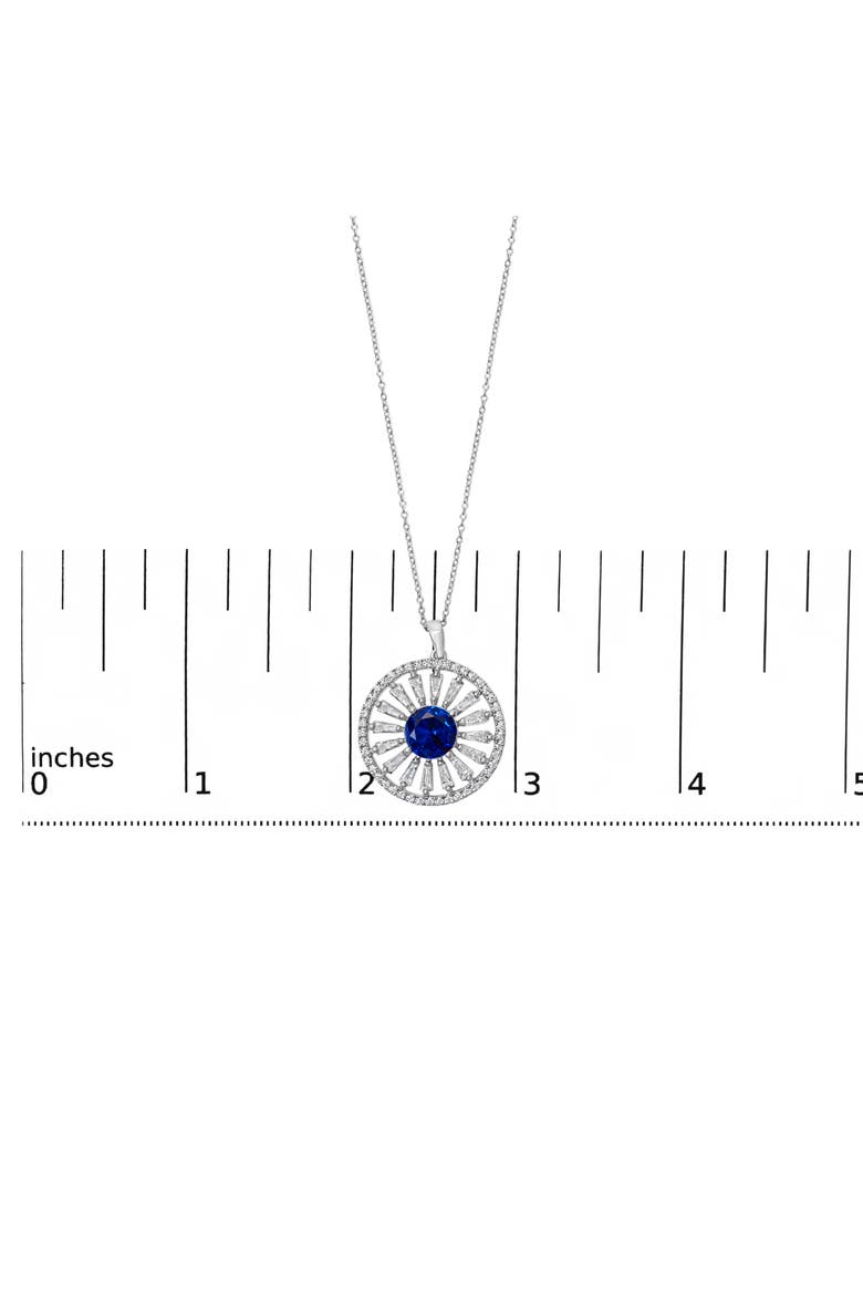 Sterling Silver Lab Grown Sapphire and 1.0 Cttw Baguette Diamond Medallion Pendant Necklace, Alternate, color, Silver