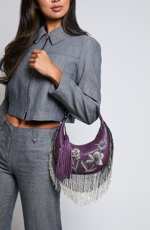 Aimee Bloom Beaded Leather Bean Bag In Purple