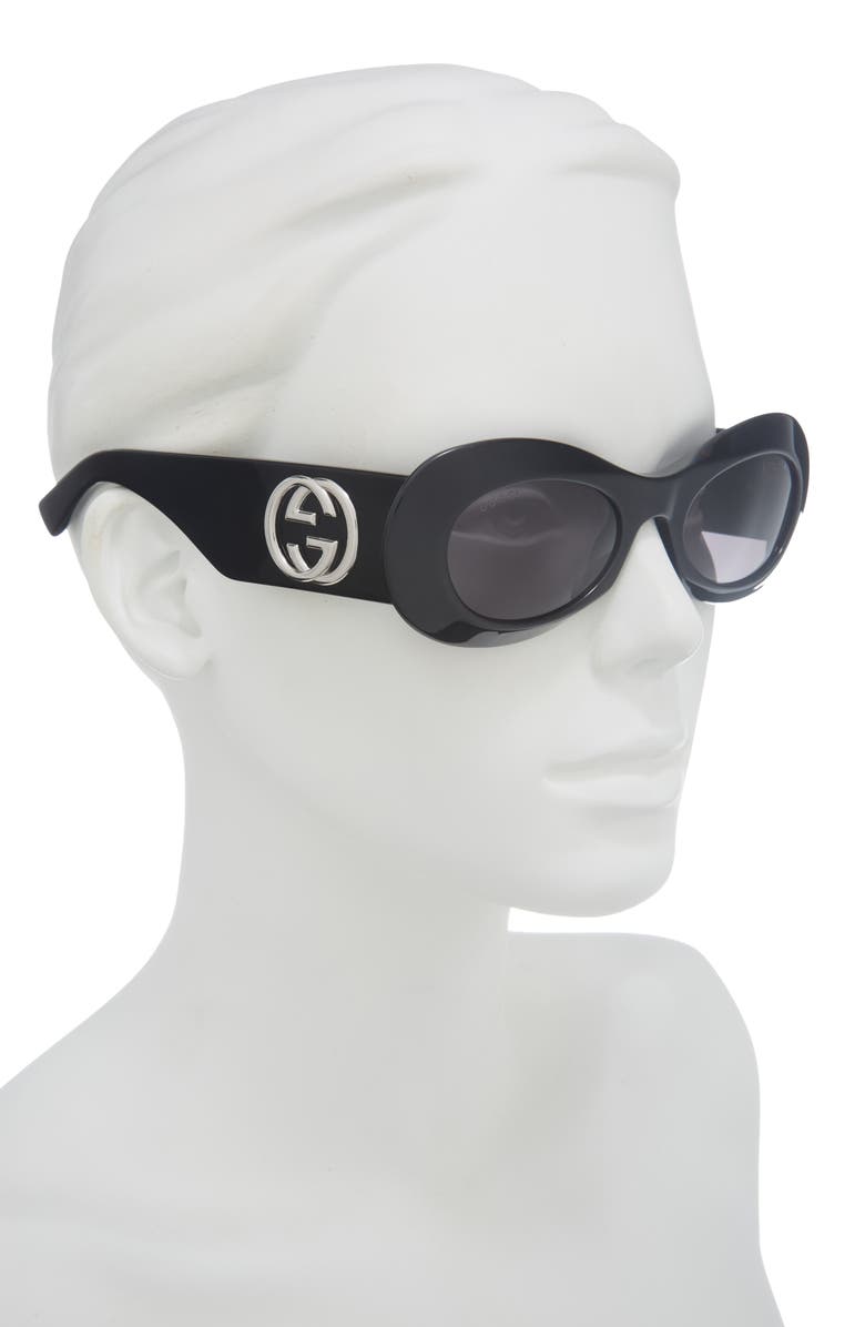 Gucci 52mm Oval Sunglasses, Alternate, color, Black Black Grey