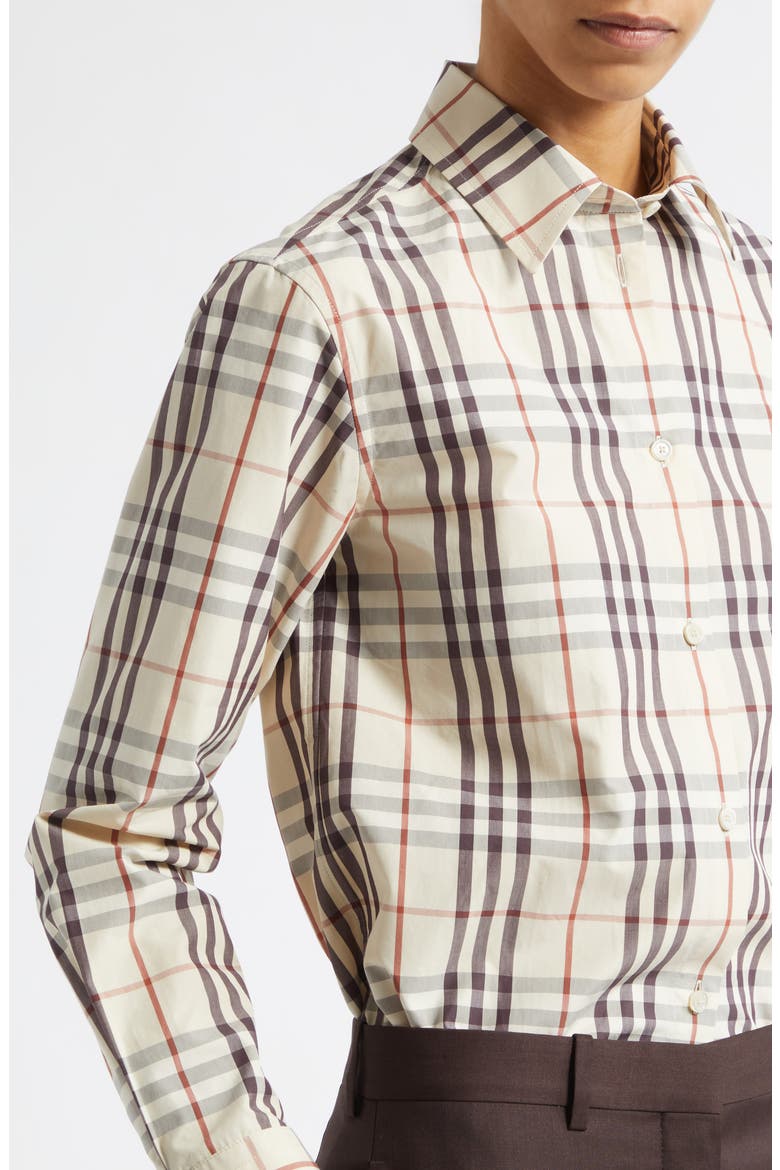 Emma Check Cotton Poplin Button-Up Shirt, Alternate, color, ALMOND BEIGE IP CHCK