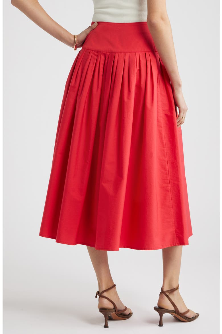 Pleated Cotton Poplin Skirt, Alternate, color, RED SAUCY