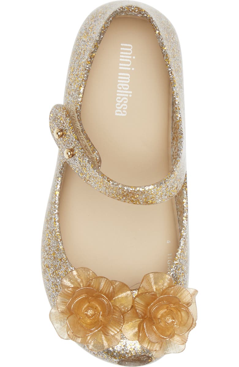 Melissa Mini Ultragirl Garden Mary Jane Flat, Alternate, color, Clear Glitter Gold