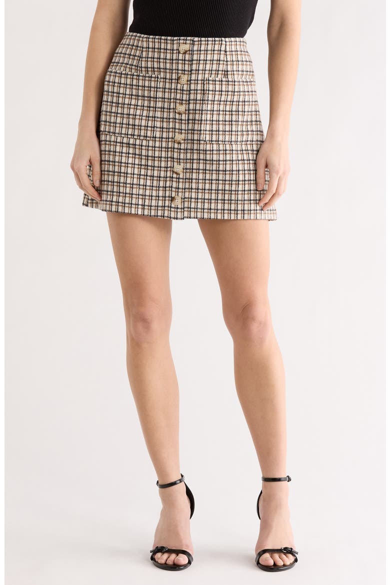 Check Plaid Patch Pocket Miniskirt, Main, color, PINK/ CAMEL