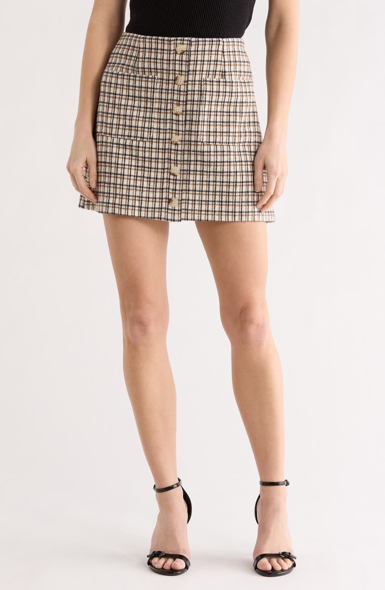 French Connection Check Plaid Patch Pocket Miniskirt, Main, color, Pink/ Camel