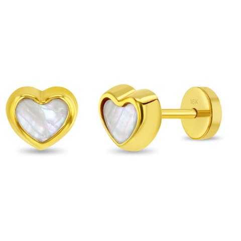 18k Mother of Pearl Heart Earrings