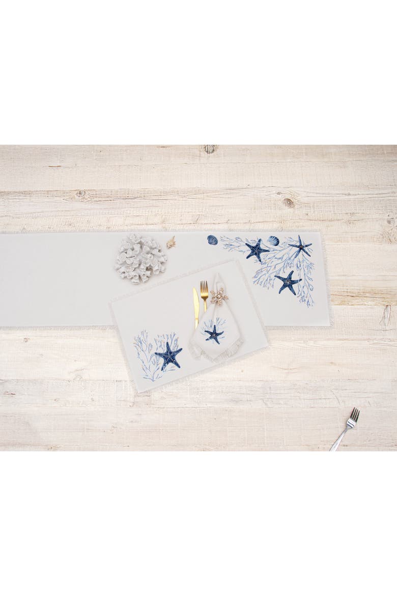 Tidal Treasures Starfish Coral Coastal Embroidered Fringed Napkins Set of 4, Alternate, color, Blue