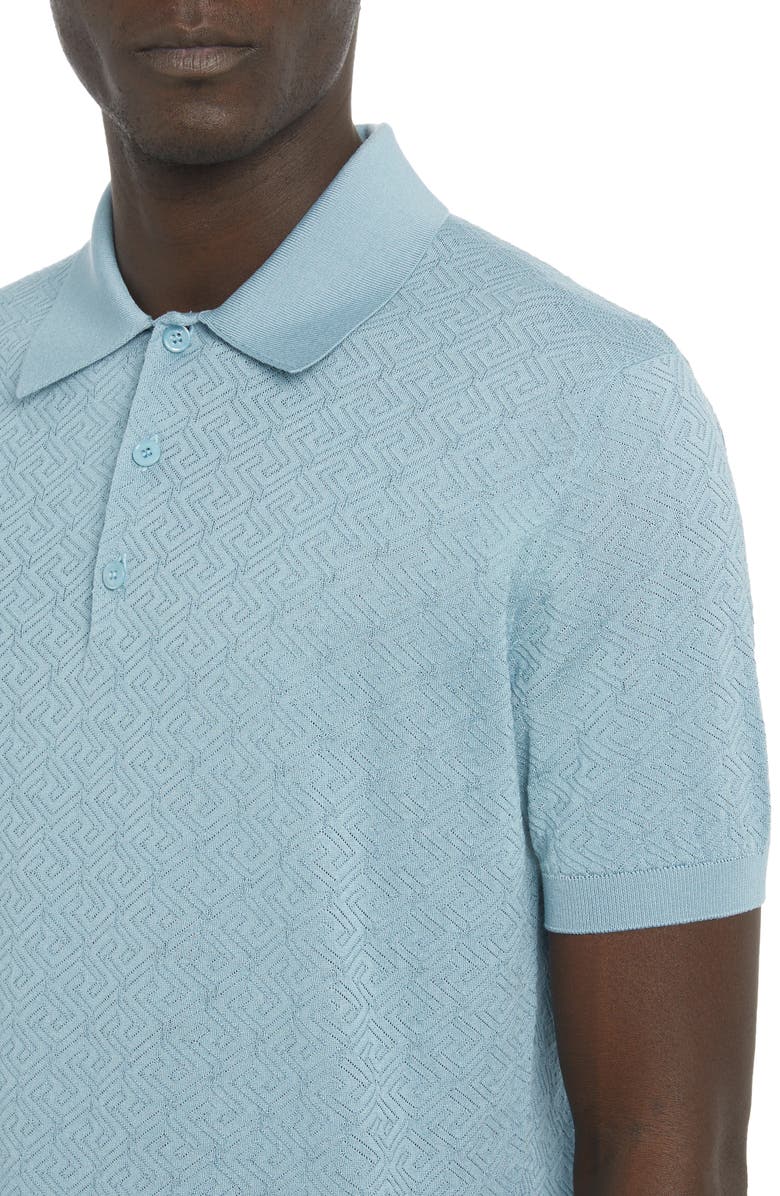 Versace La Greca Silk & Cotton Polo Sweater, Alternate, color, 