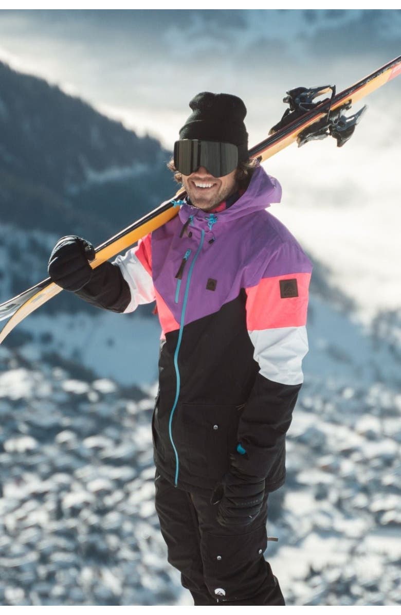 OOSC Fresh Pow Men's Ski & Snowboard Jacket - Neon Pink, Purple & Black, Alternate, color, Neon Pink, Purple & Black