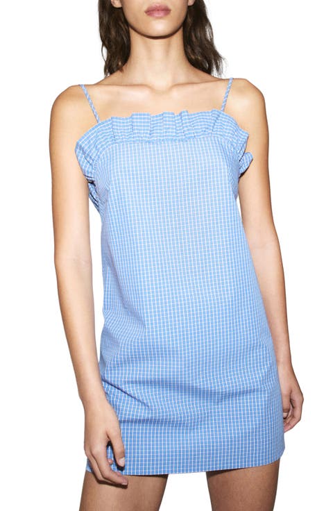 Featuring Hailey Bieber Frill Neck Cotton Minidress