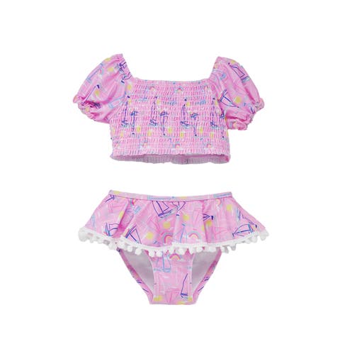 Girl's  UPF 50+ Gemma Two Piece Pom-Pom Swimsuit