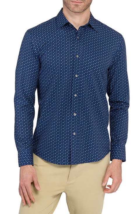 Trim Fit Geometric Print Performance Button-Up Shirt