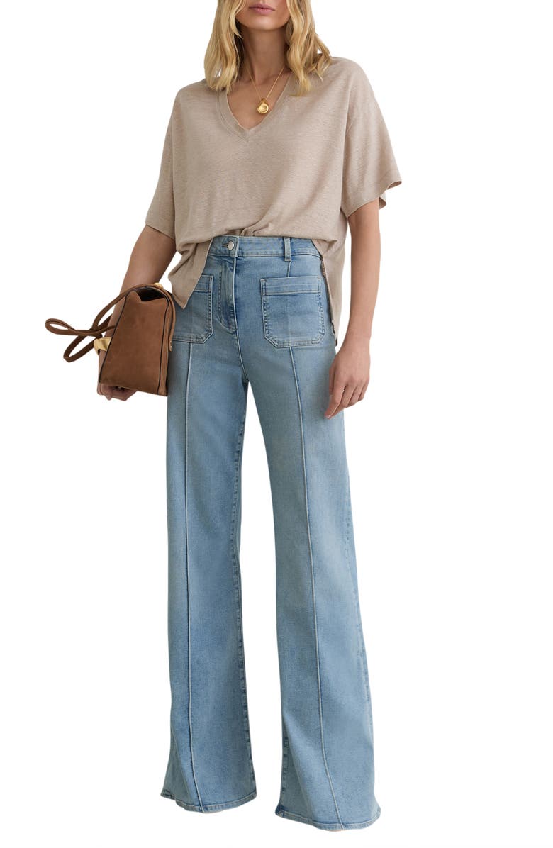 Reiss Linen V-Neck Tee, Alternate, color, Stone Neutral