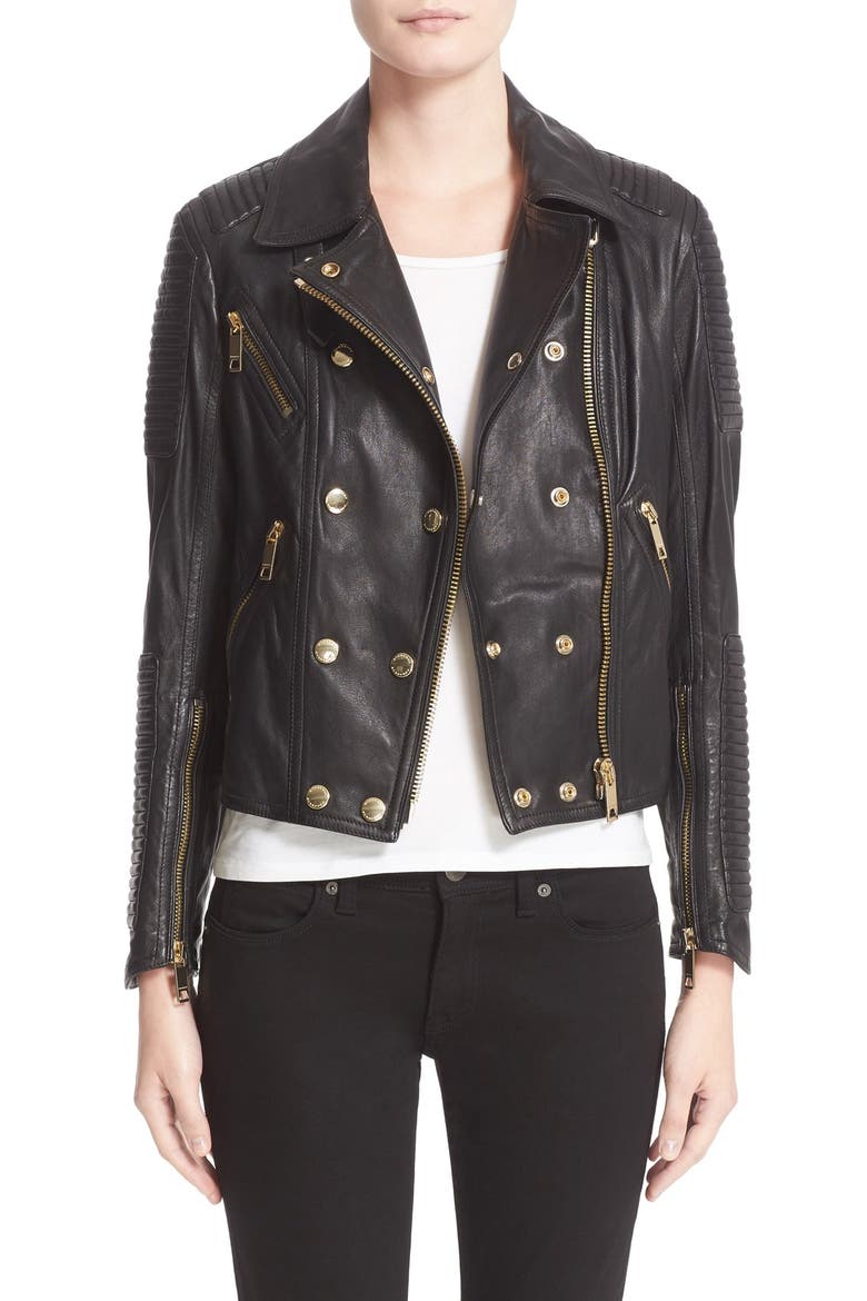 'Colefield' Double Breasted Leather Jacket, Main, color, BLACK