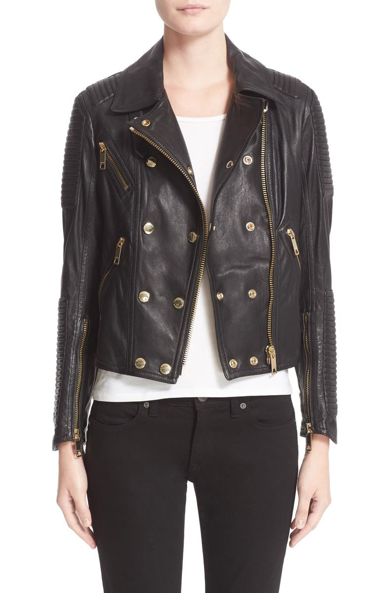 Burberry Brit 'Colefield' Double Breasted Leather Jacket, Main, color, 