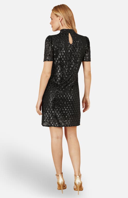 Yumi Sequin Chevron Pattern Tunic Dress In Black