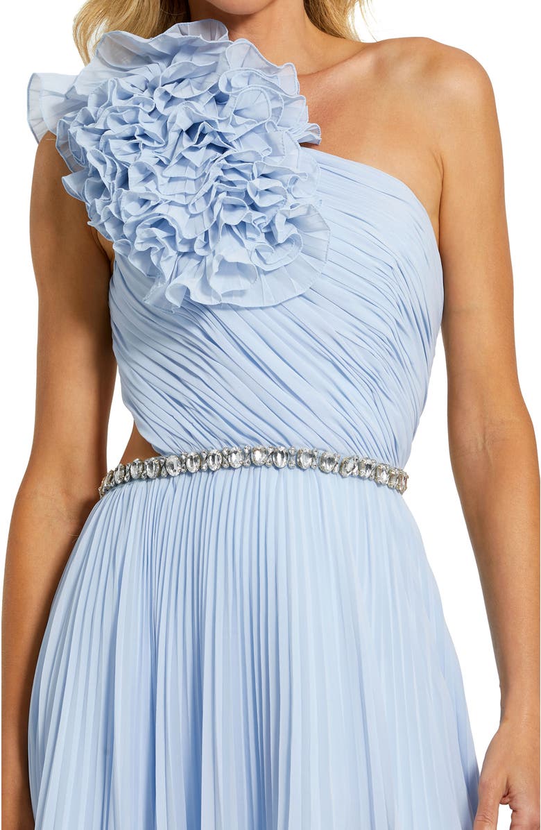 Mac Duggal 3D Floral One Shoulder Pleated Chiffon High Low Gown, Alternate, color, 