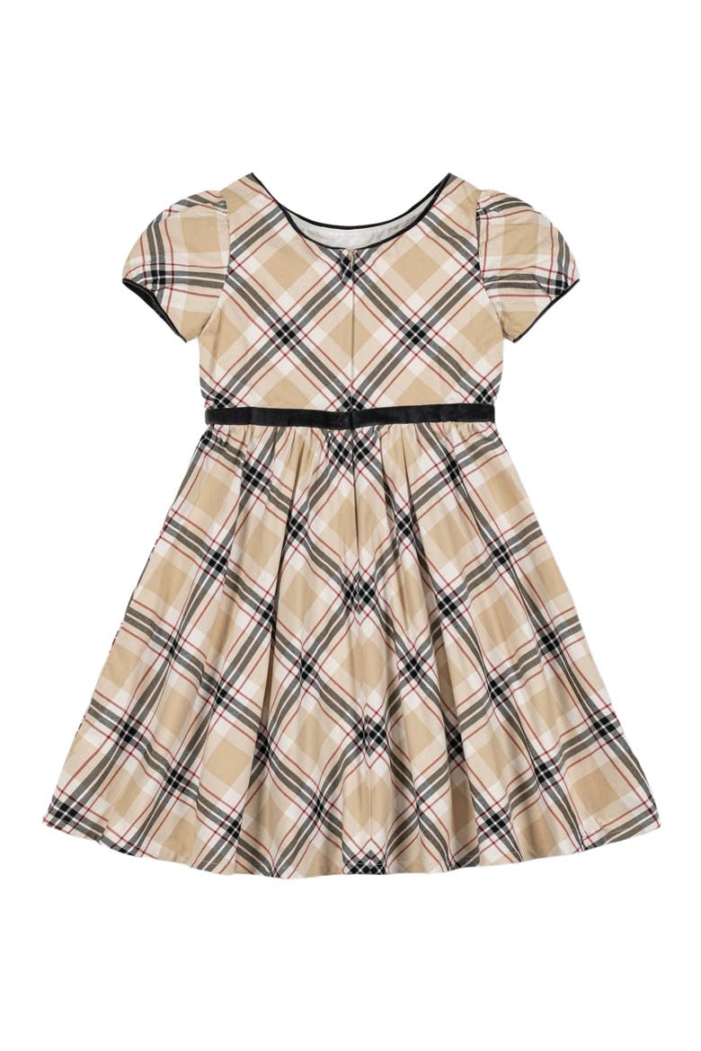 Girls' Puff Sleeve Party Dress, Kids, Alternate, color, Classic Tan Plaid