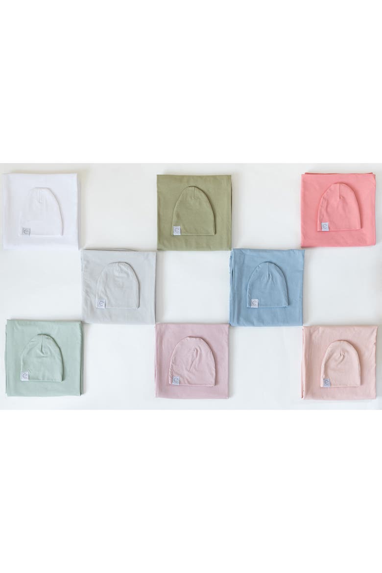 Jersey Knit Cotton Swaddle Blanket and Beanie Gift Set, Alternate, color, Ivory