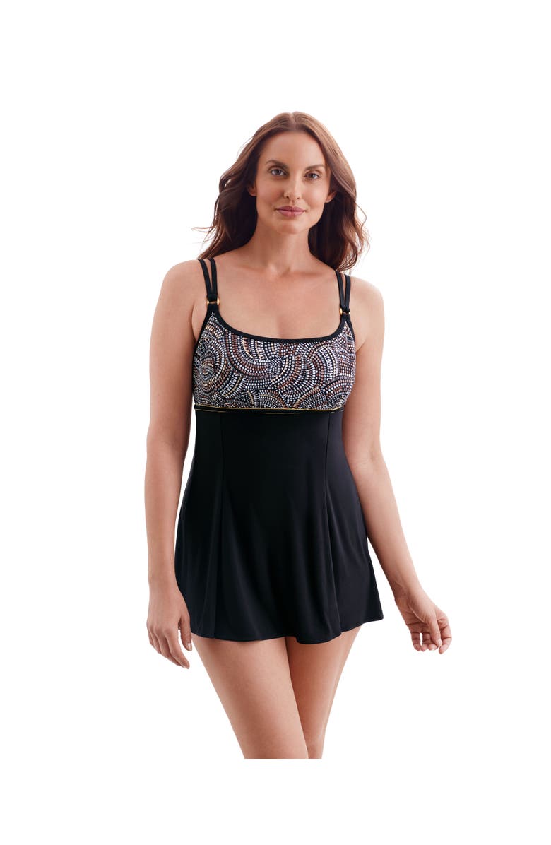 Longitude Empire Princess Seam Long Torso Swim Dress with Hardwear, Main, color, Beaded Glam