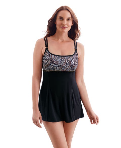 Empire Princess Seam Long Torso Swim Dress with Hardwear