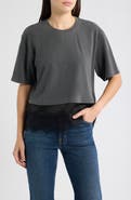 CITY BLUES Satin & Lace Trim Stretch Cotton T-Shirt